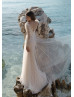 Long Sleeves Ivory Lace Tulle Sparkly Boho Beach Wedding Dress Long Sleeves Ivory Lace Tulle Sparkly Boho Beach Wedding Dress